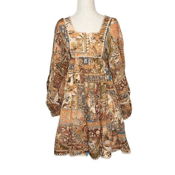 Zimmermann Chintz Billow Mini Dress Floral Crochet Long Sleeves Multi AU 0, US 4 - Picture 2 of 13